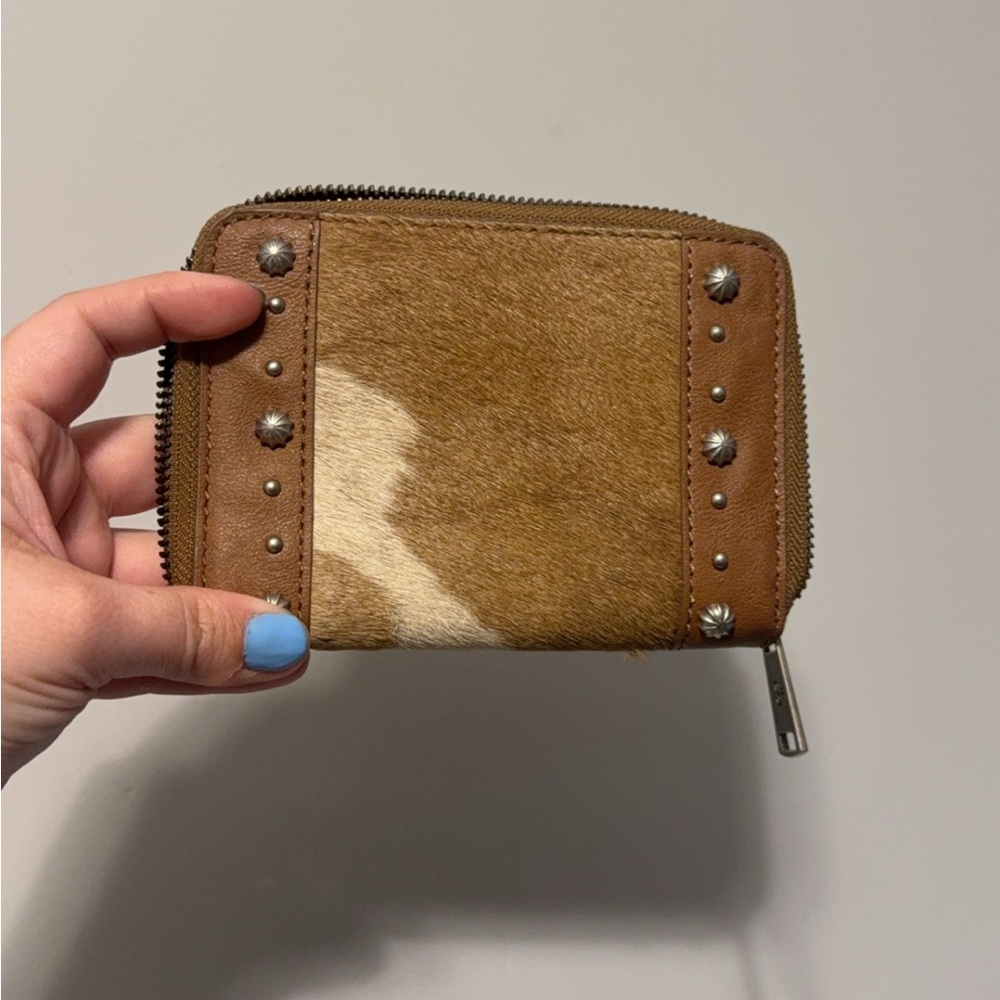 Brown and Cream Cowhide Wallet with Studs